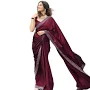 Women's Hot Fix Solid Color Satin Moss Saree